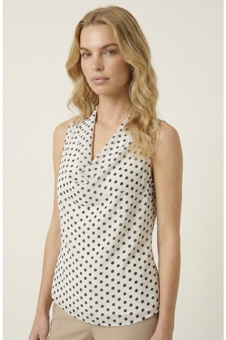 Sleeveless Polka Dot Drape Neck Waist Tie Blouse, Alternate, color, White