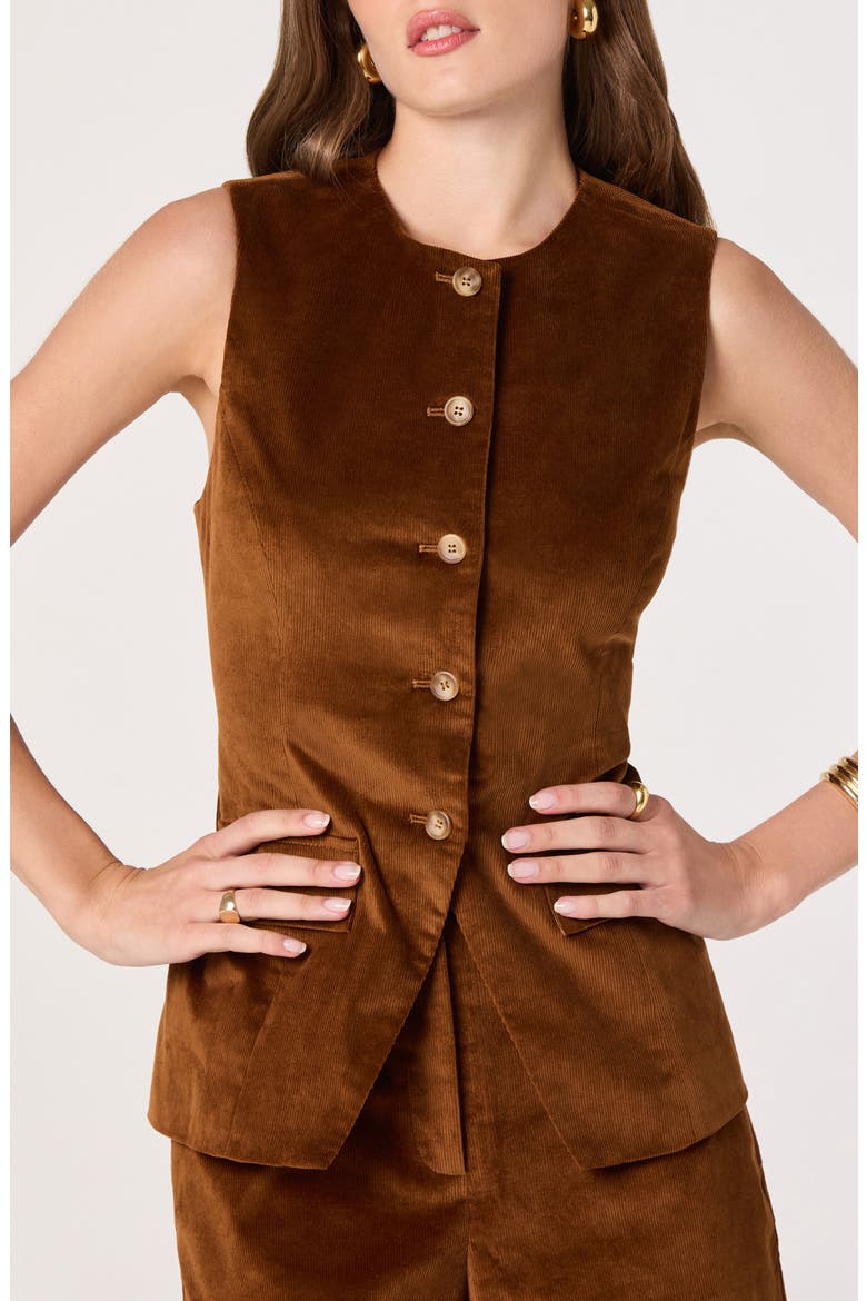 Corduroy Button-Up Cutaway Vest, Alternate, color, NUTMEG