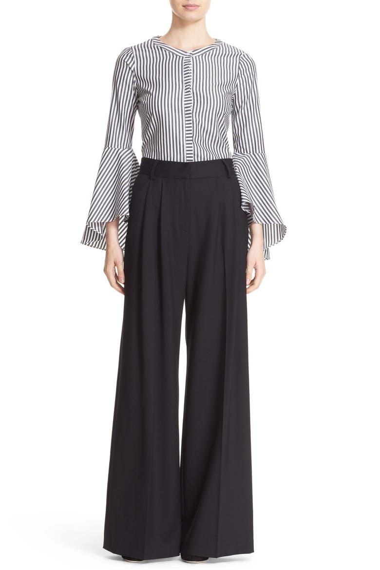 'Ruthie' Stripe Cotton Bell Sleeve Blouse, Alternate, color, BLACK