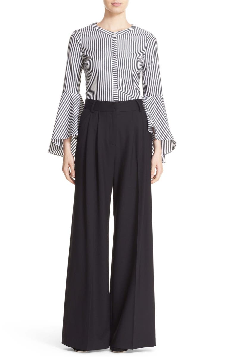 Milly 'Ruthie' Stripe Cotton Bell Sleeve Blouse, Alternate, color,