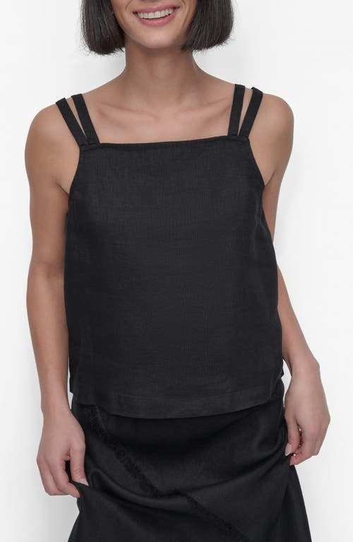 Shop Dkny Tie Strap Linen Top In Black