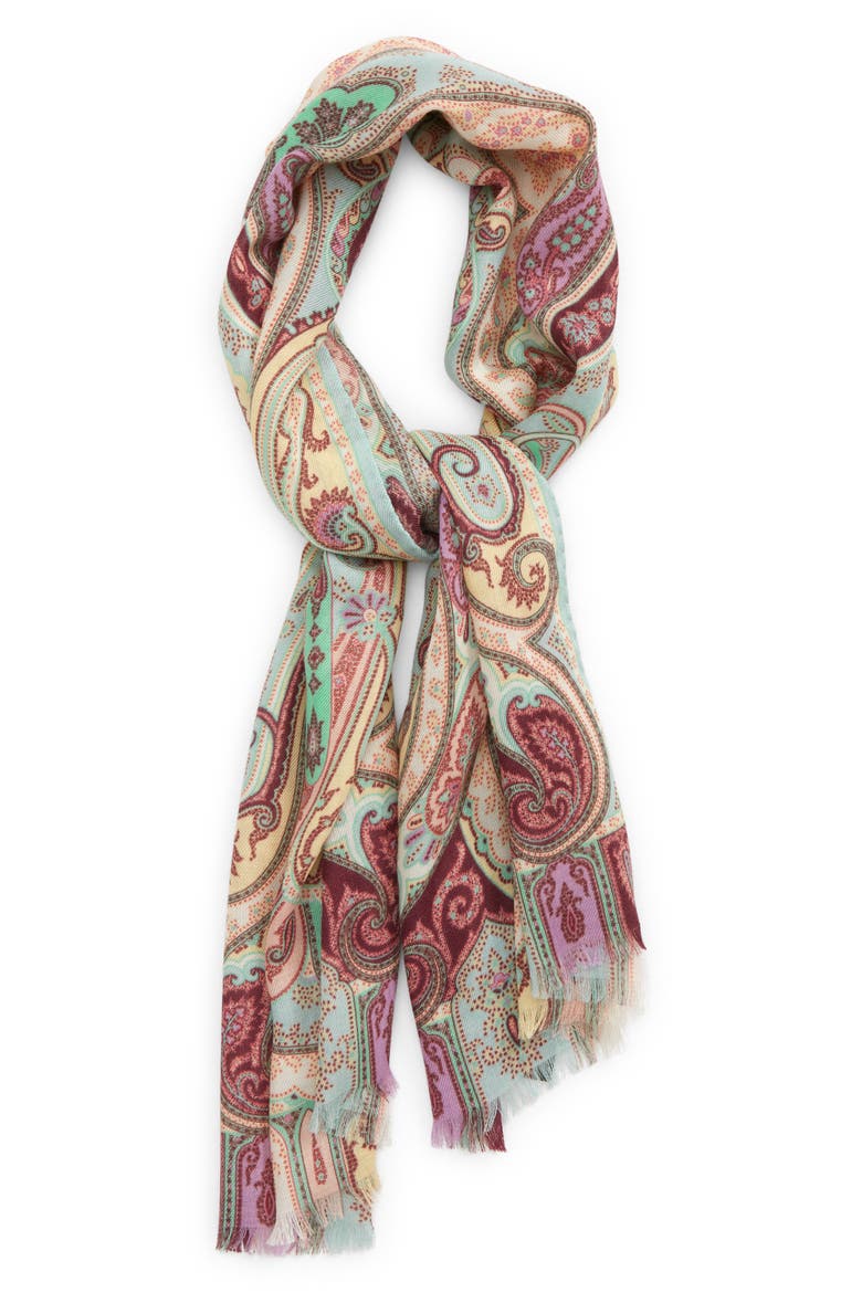 Paisley Wool & Silk Blend Scarf, Alternate, color, GREEN