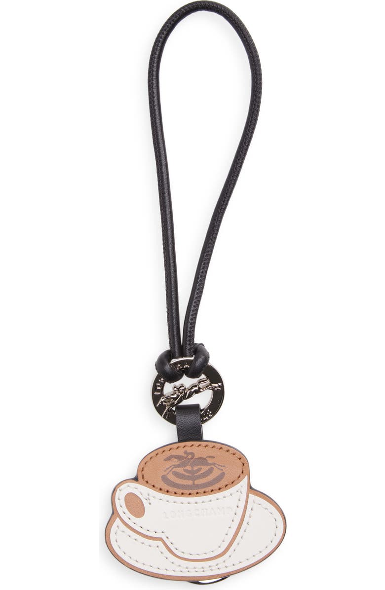Longchamp Coffee Logo Leather Bag Charm, Main, color,