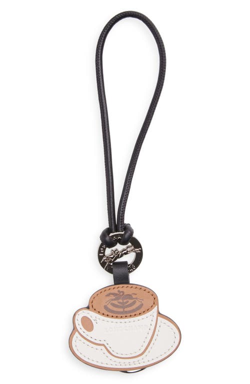 Longchamp Coffee Logo Leather Bag Charm In Brown