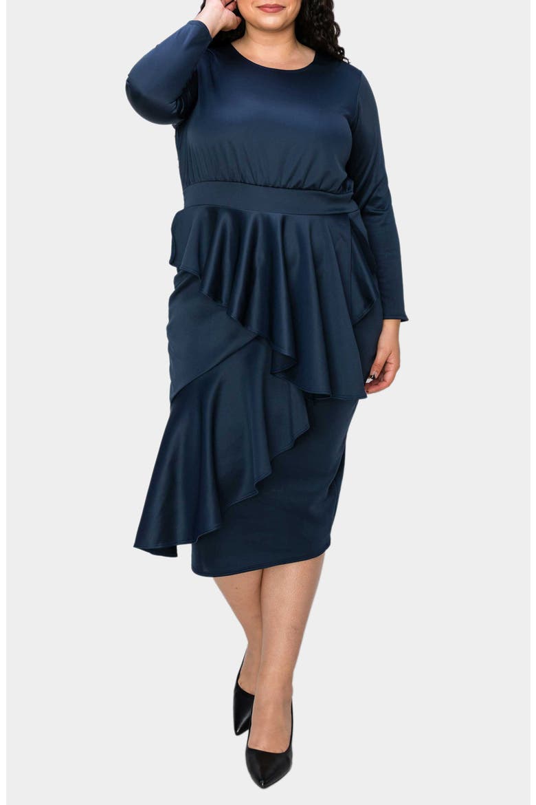 Alexandra Ruffle Bracelet Sleeve Body-Con Dress, Alternate, color, NAVY