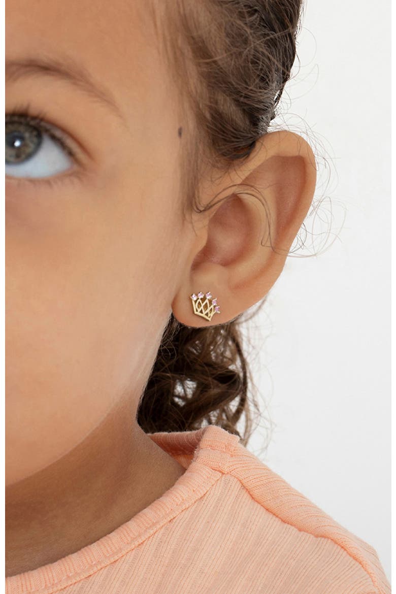 Point CZ Crown Plated Earrings, Alternate, color, Pink