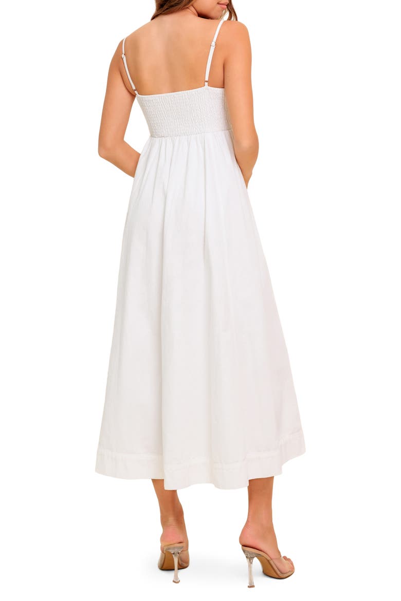 Denim Button Front Midi Dress, Alternate, color, WHITE