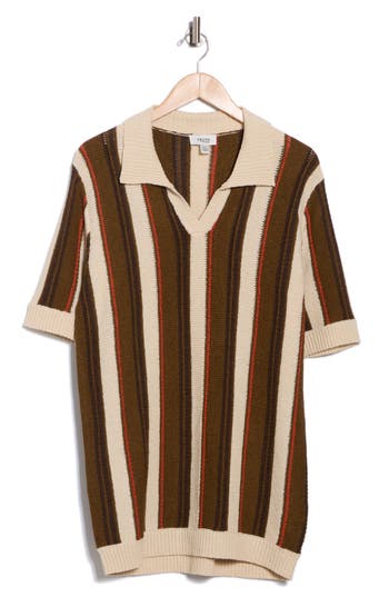 Truth Stripe Knit Johnny Collar Polo In Burgundy