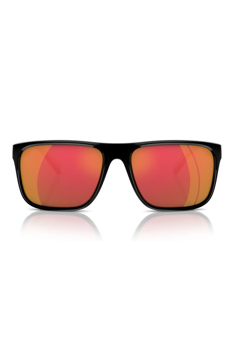 59mm Mirrored Square Sunglasses, Main, color, BLACK