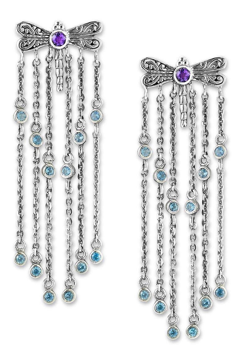 Dragonfly Chain Drop Earrings, Main, color, BLUE