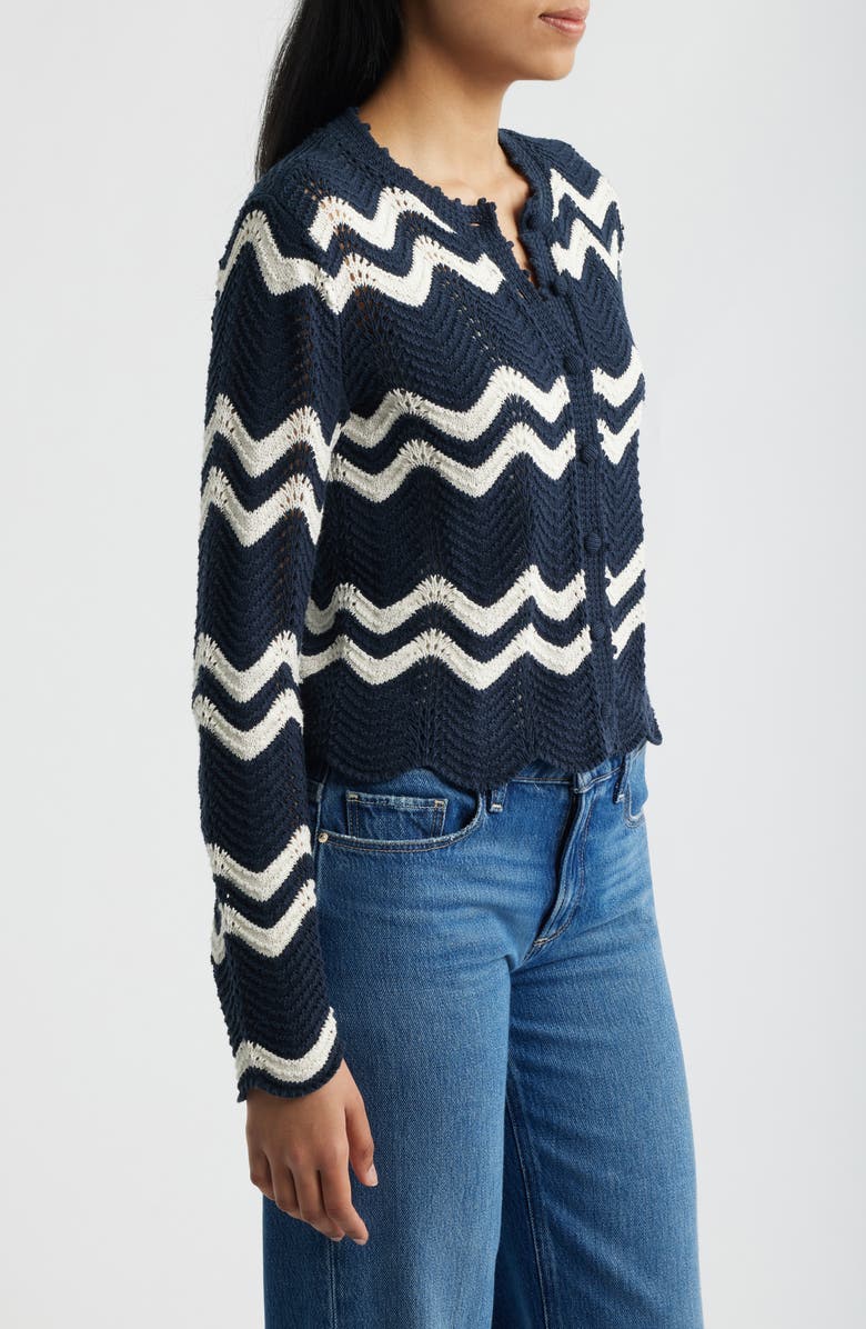 Madewell Kassa Wavy-Knit Cardigan, Alternate, color, Navy And Ivory Wavy Stripe