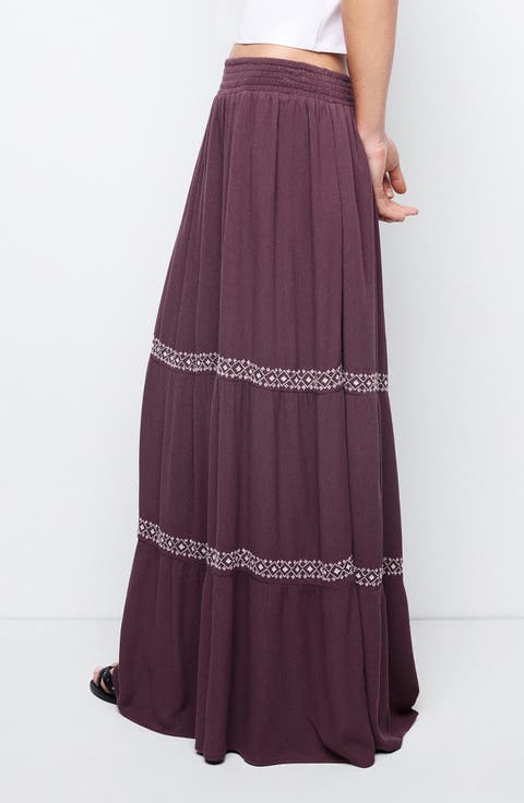 Embroidered Panel Maxi Skirt
