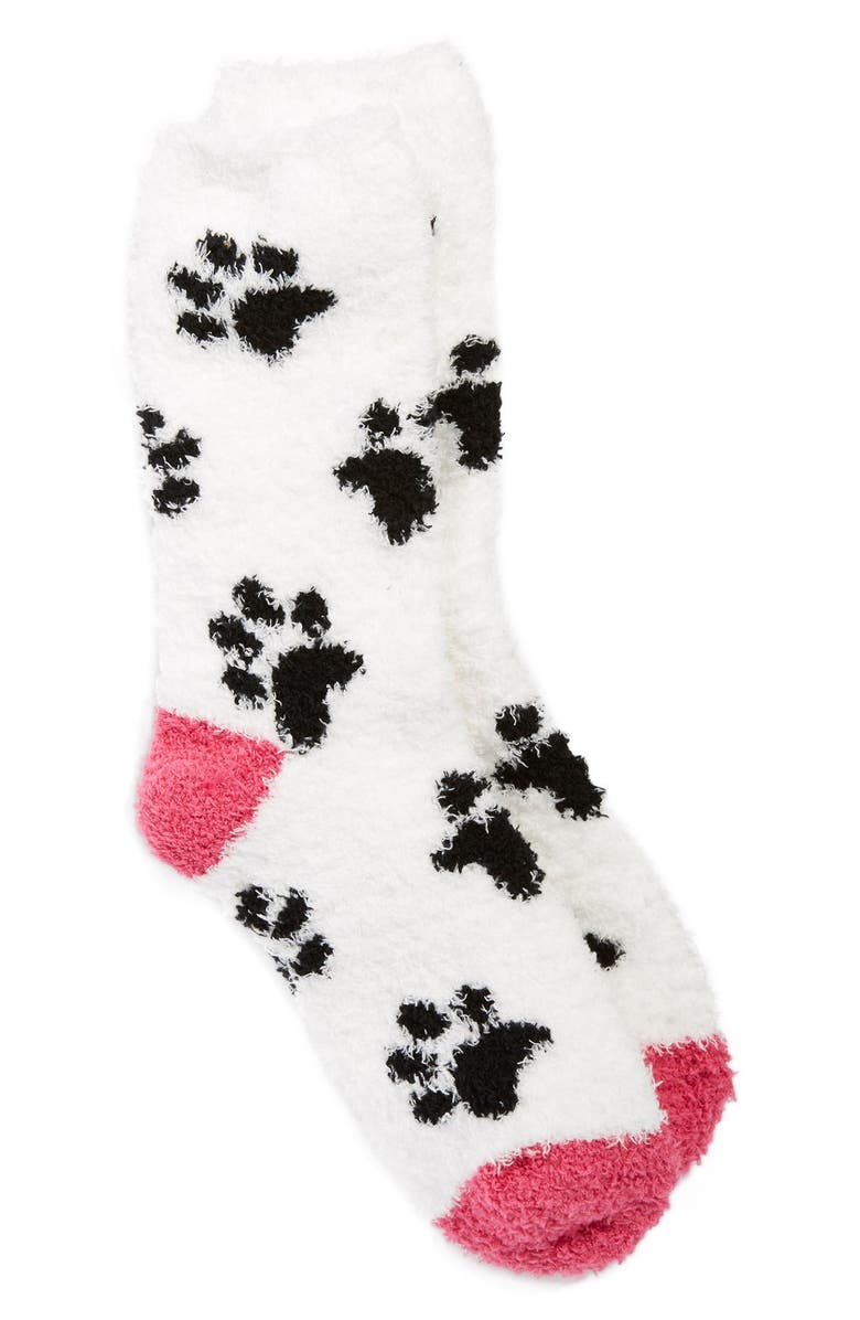 PJ Salvage 'Cozy Plush Paw Print' Crew Socks, Alternate, color, 