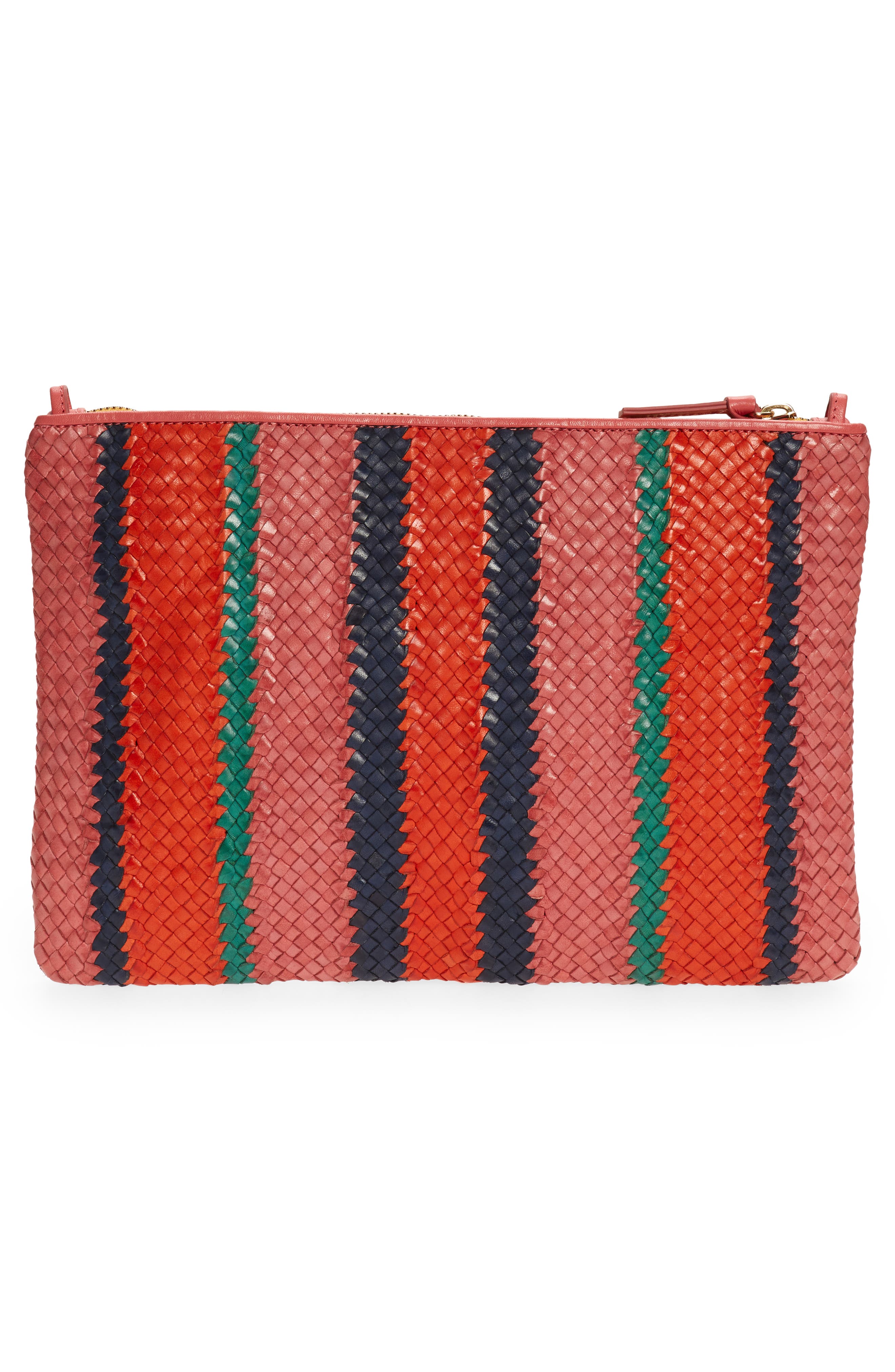Clare V. Stripe Woven Leather Clutch, Alternate, color, 