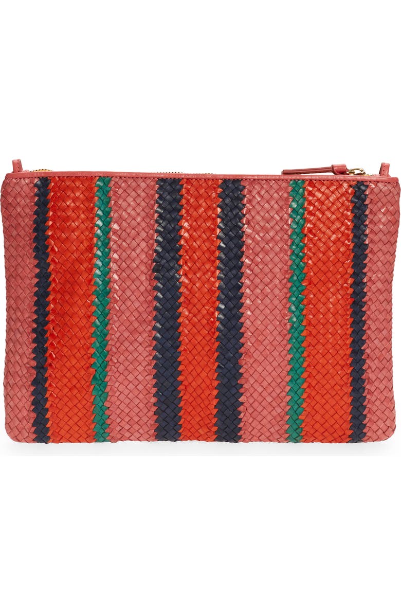 Clare V. Stripe Woven Leather Clutch, Alternate, color,
