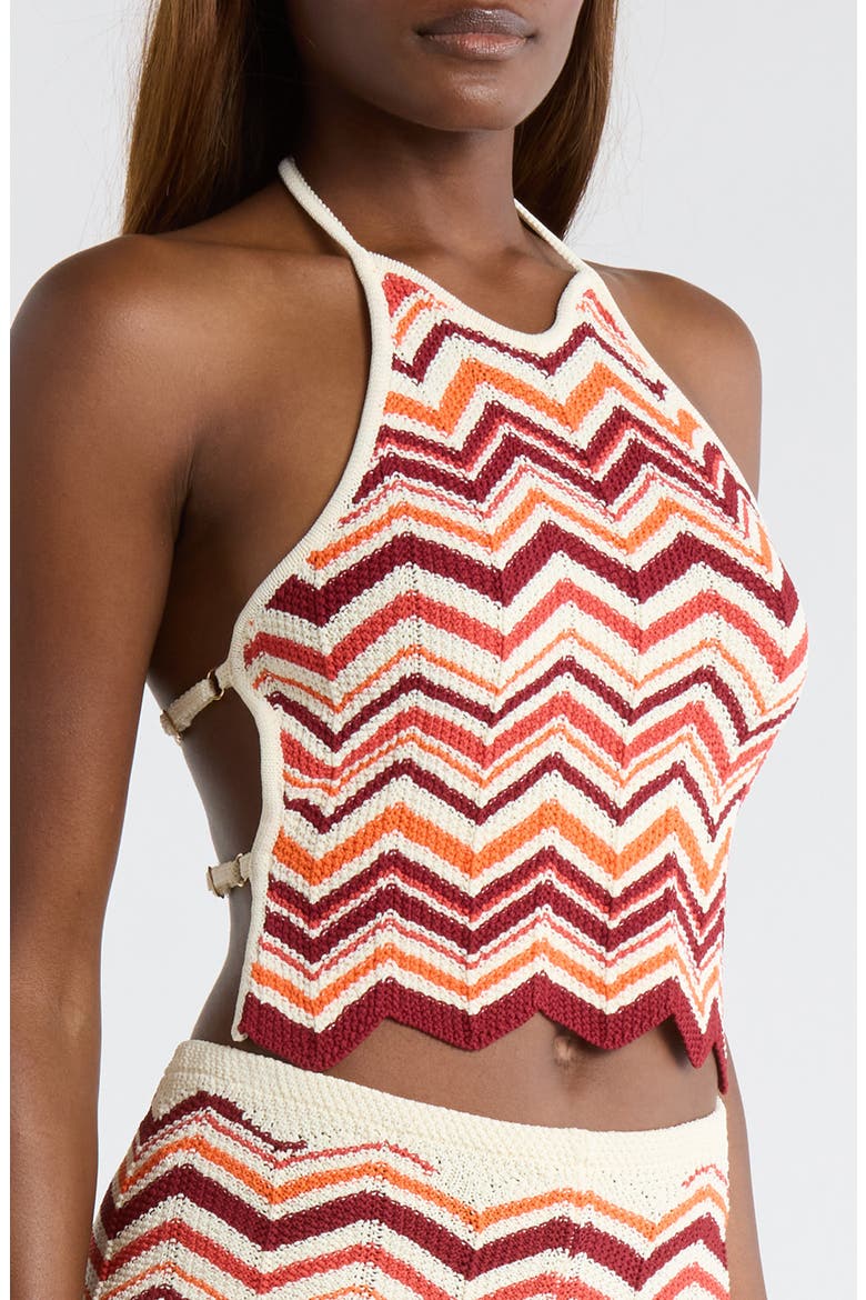 Chevron Knit Halter Crop Top, Alternate, color, TOFFEE TWIST