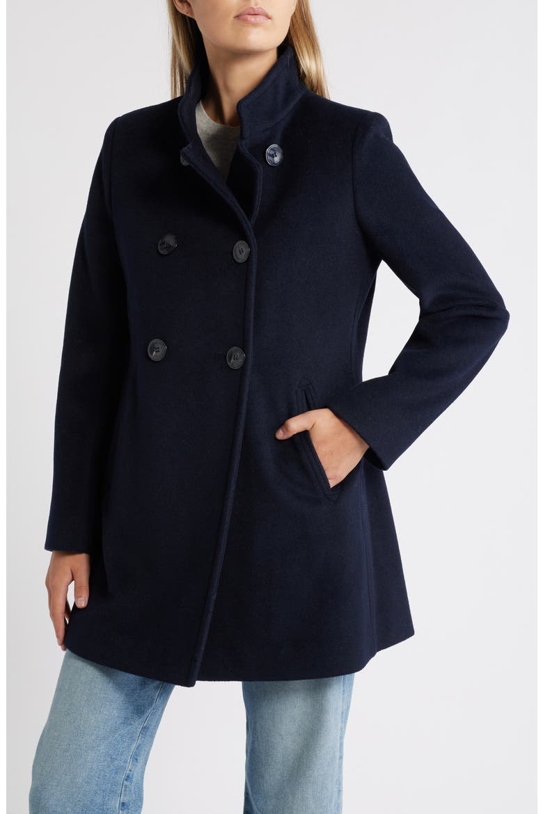 Double Breasted Stand Collar Coat, Main, color, NAVY BLUE