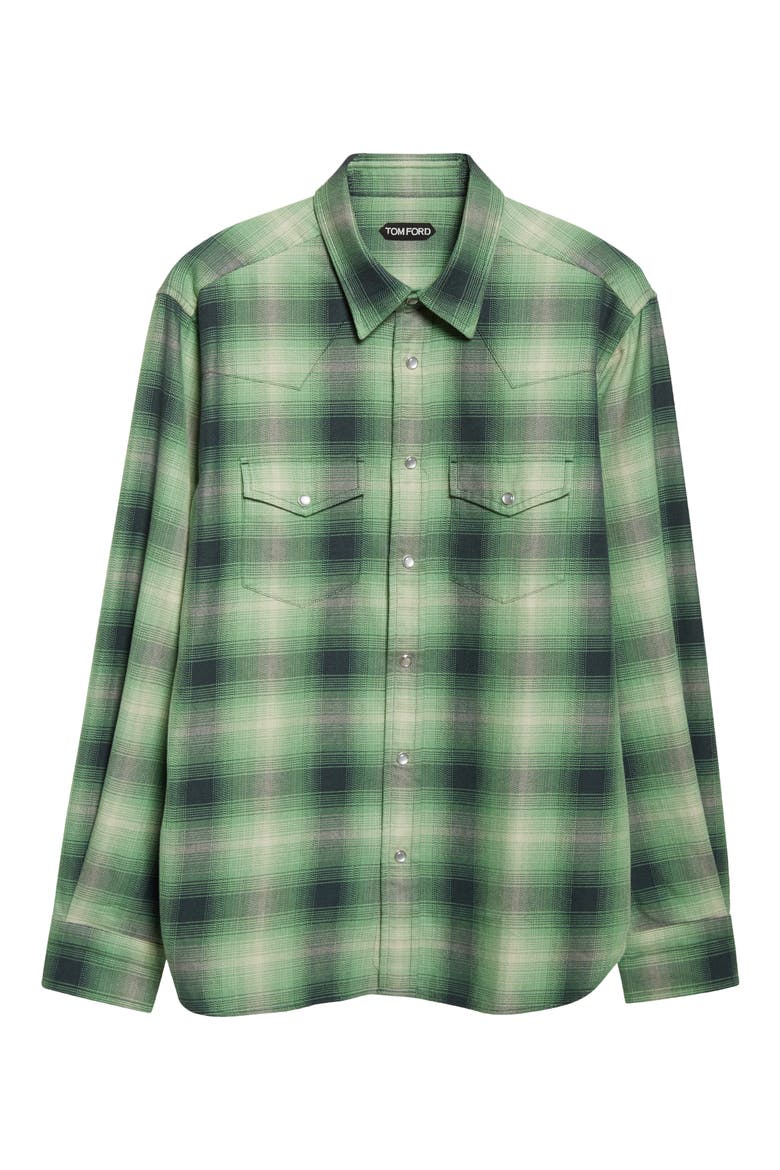 Slim Fit Grand Dégradé Check Western Shirt, Alternate, color, MILITARY GREEN MULTI