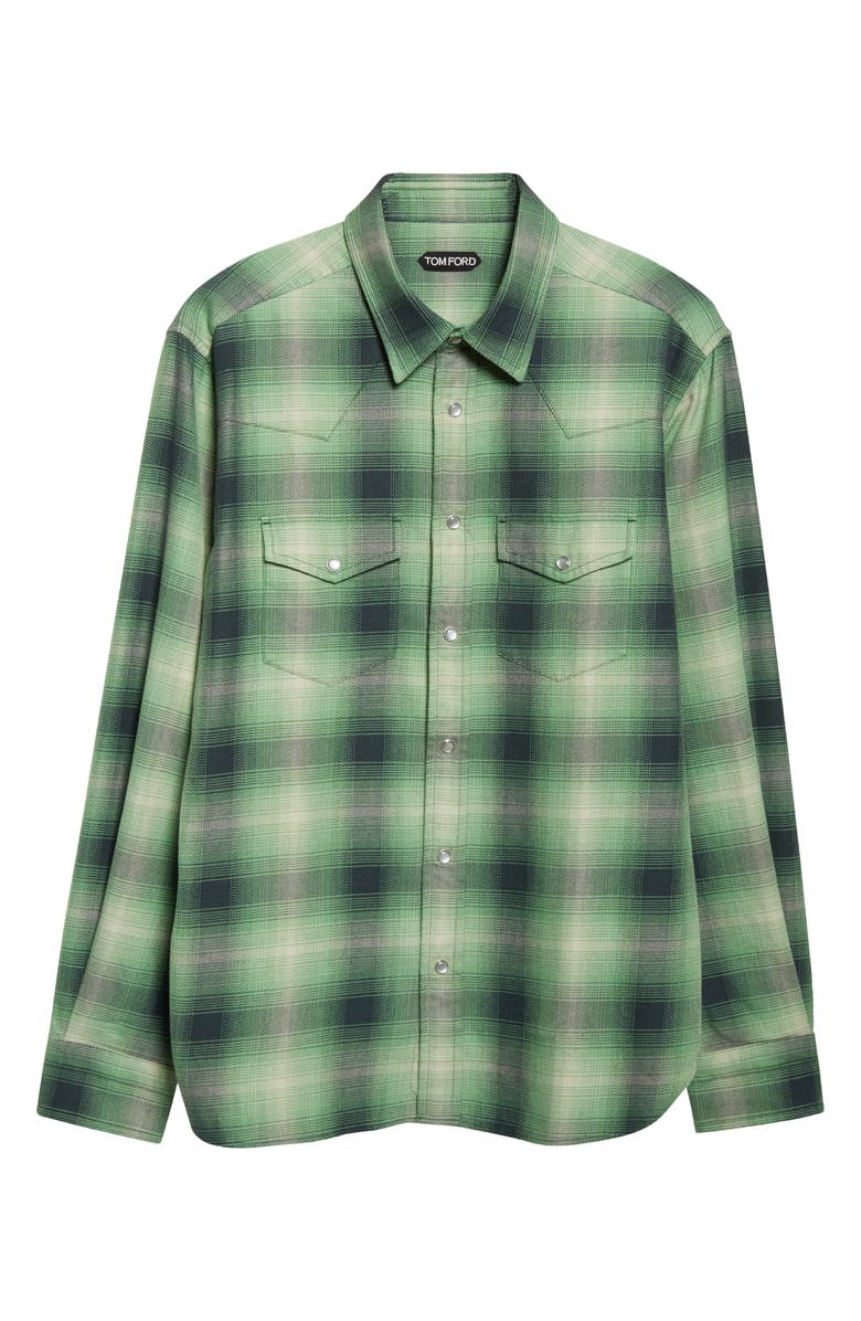 TOM FORD Slim Fit Grand Dégradé Check Western Shirt, Main, color, Military Green Multi