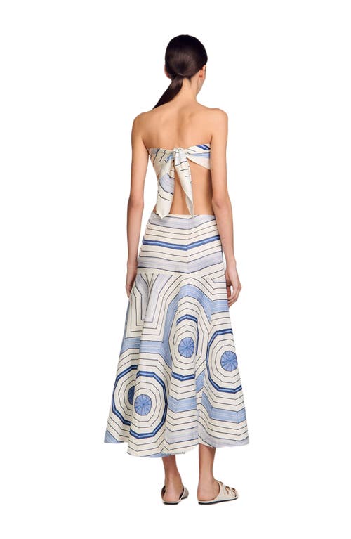 Sandro Womens Bleus Spiral-motif Asymmetric Woven Maxi Skirt In Blue