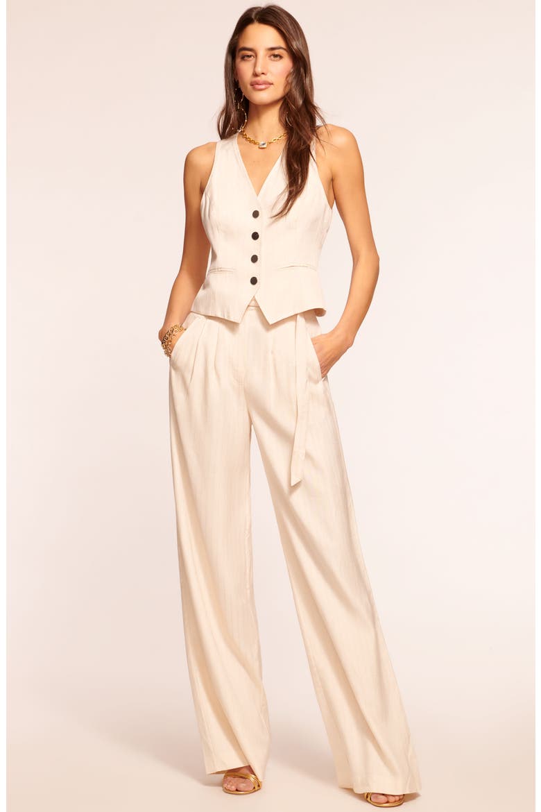 Natasha Belted Paperbag Waist Wide Leg Pants, Alternate, color, LIGHT SANDSTONE LUREX STRIPE