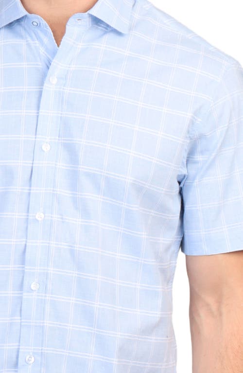 Tailorbyrd Windowpane Stretch Cotton Short Sleeve Button-down Shirt In Lt Blue