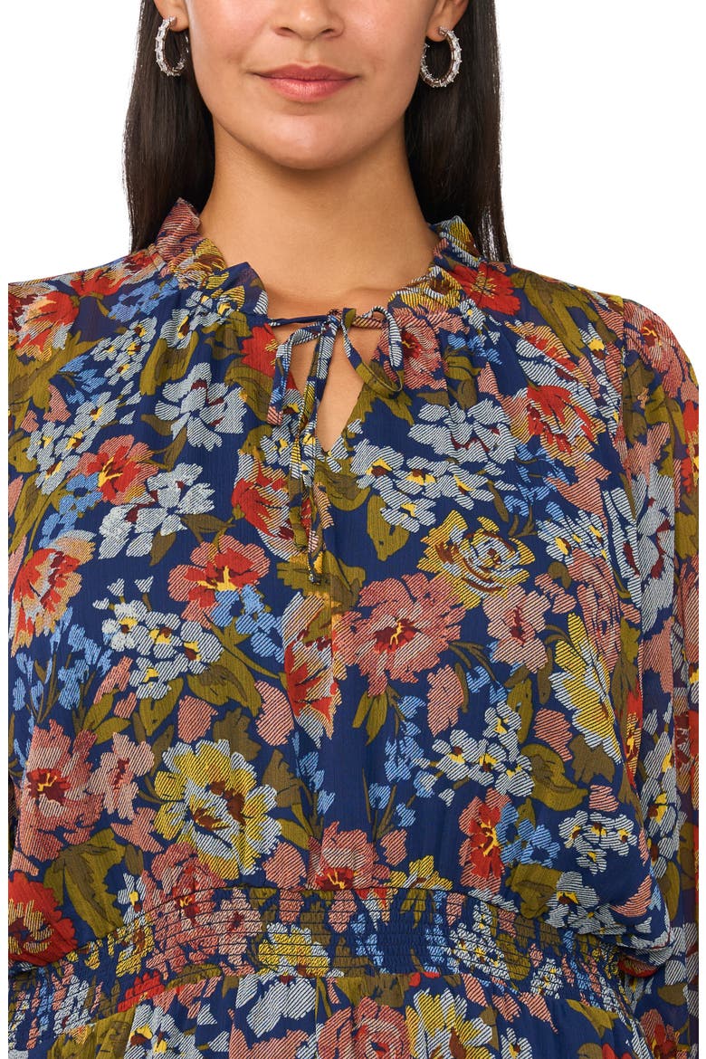 Tie Neck Puff Sleeve Maxi Dress, Alternate, color, CLASSIC NAVY
