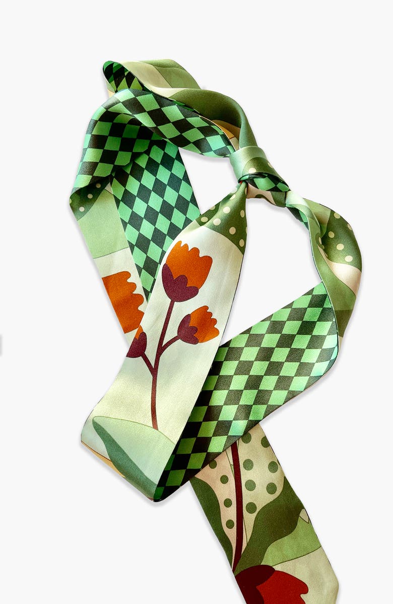 Jessie Zhao New York Silk Skinny Scarf of Green Wonderland, Alternate, color,