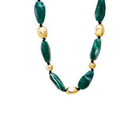 Chunky Green & Gold Bead Necklace