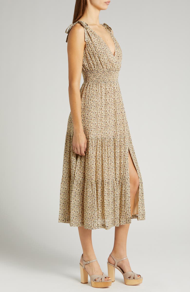 PAIGE Karlissa Print Smocked Waist Sleeveless Tiered Dress, Alternate, color, Btr Blk Mt