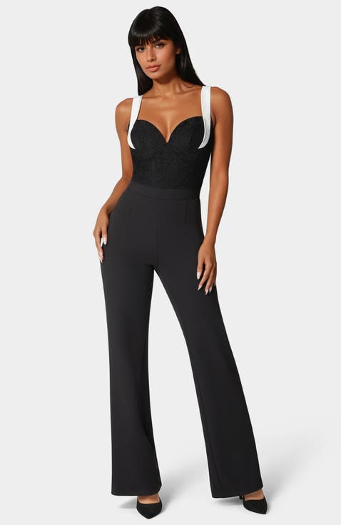 Lace Insert Flared Jumpsuit
