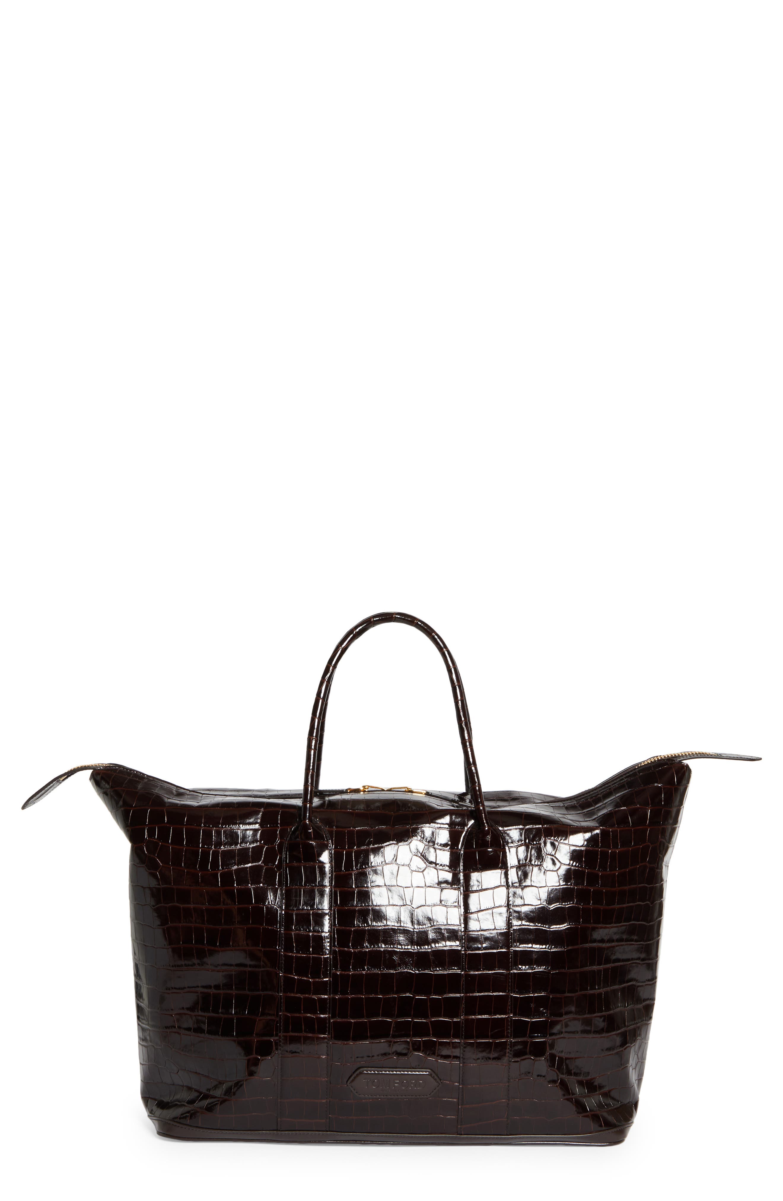 TOM FORD Croc Embossed Leather Travel Bag, Main, color, 