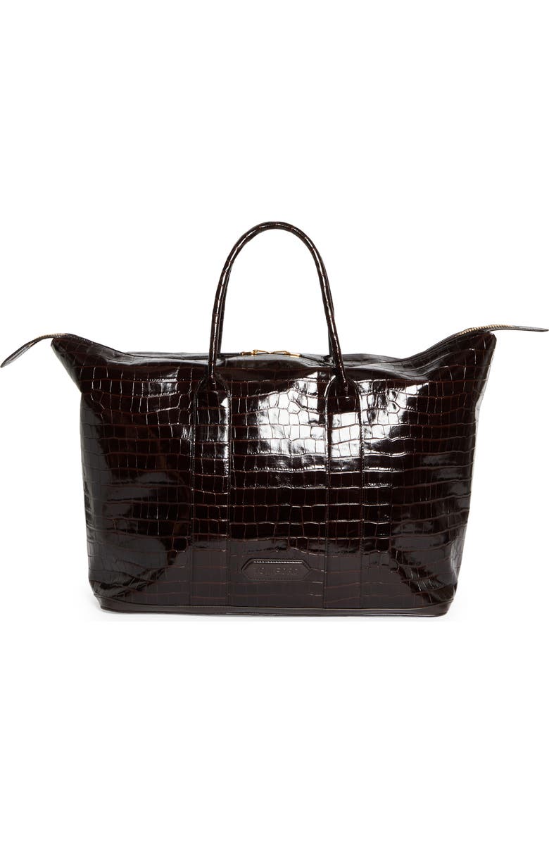 TOM FORD Croc Embossed Leather Travel Bag, Main, color, Dark Wood