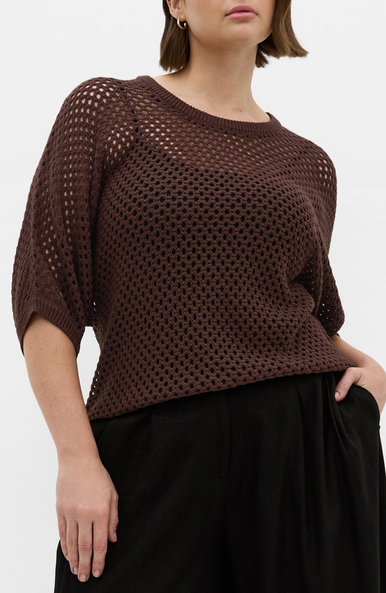 City Chic Open Stitch Sweater, Main, color, Chocolate