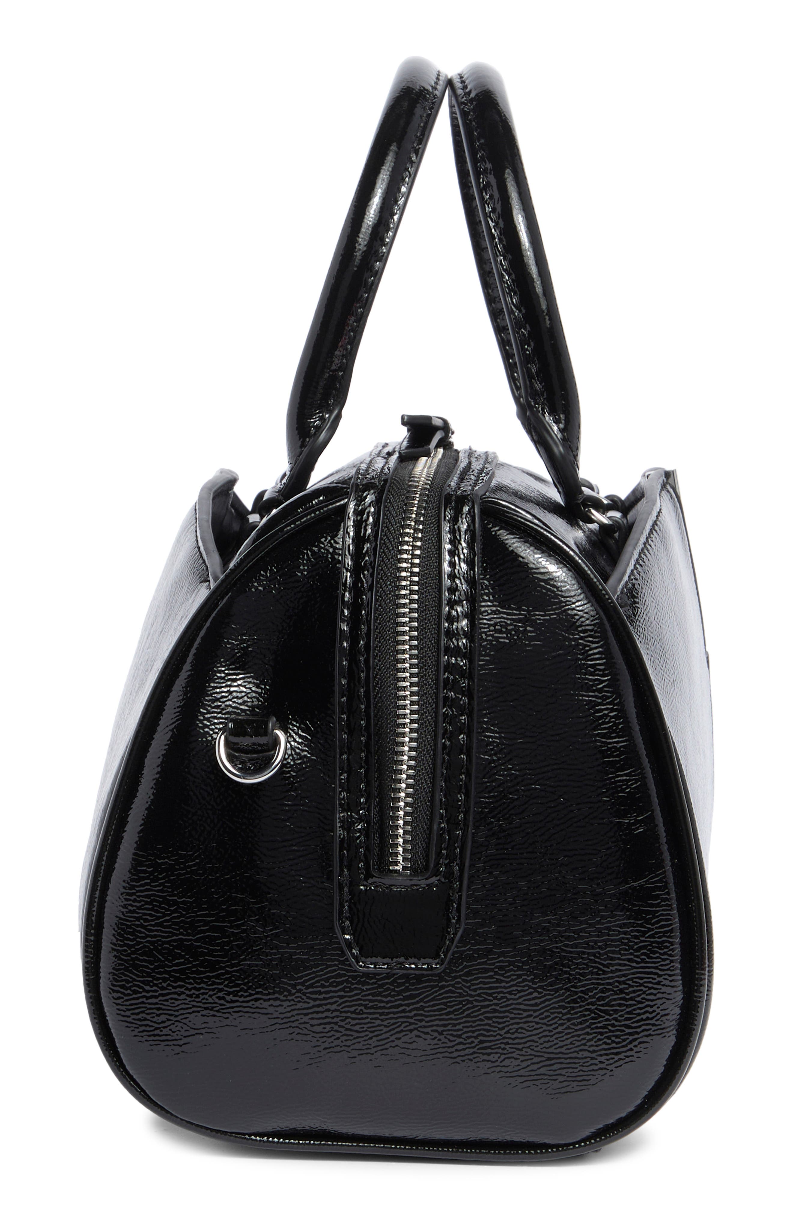 Genevieve Faux Leather Satchel, Alternate, color, BLACK/ SILVER