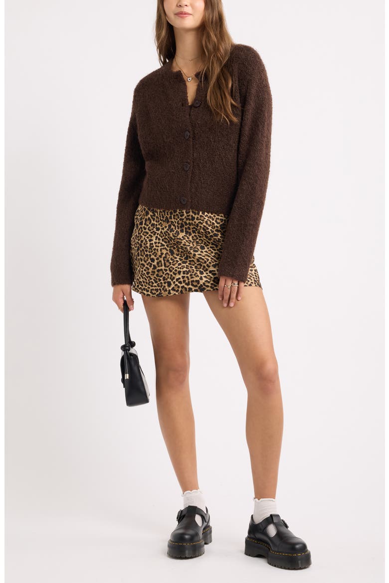 Bouclé Crewneck Cardigan, Alternate, color, BROWN COFFEE
