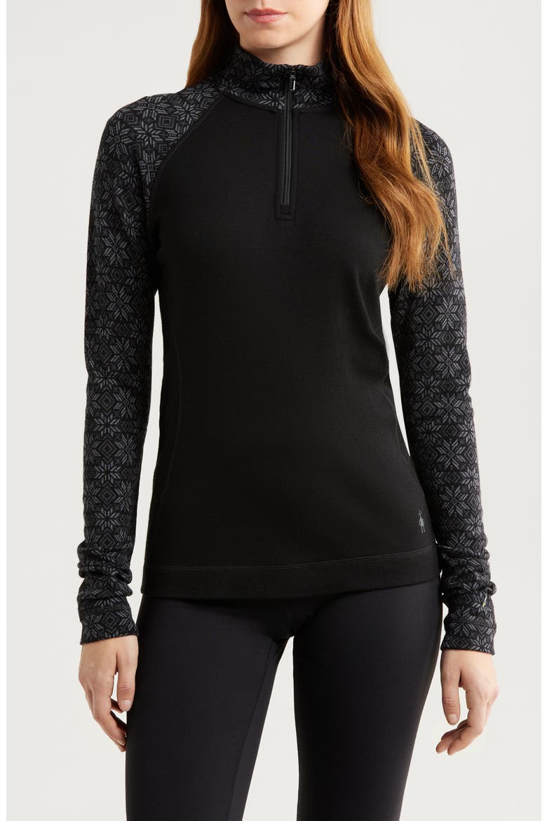 Classic Themal Merino Wool Base Layer Quarter Zip Top, Main, color, BLACK DIGI SNOW