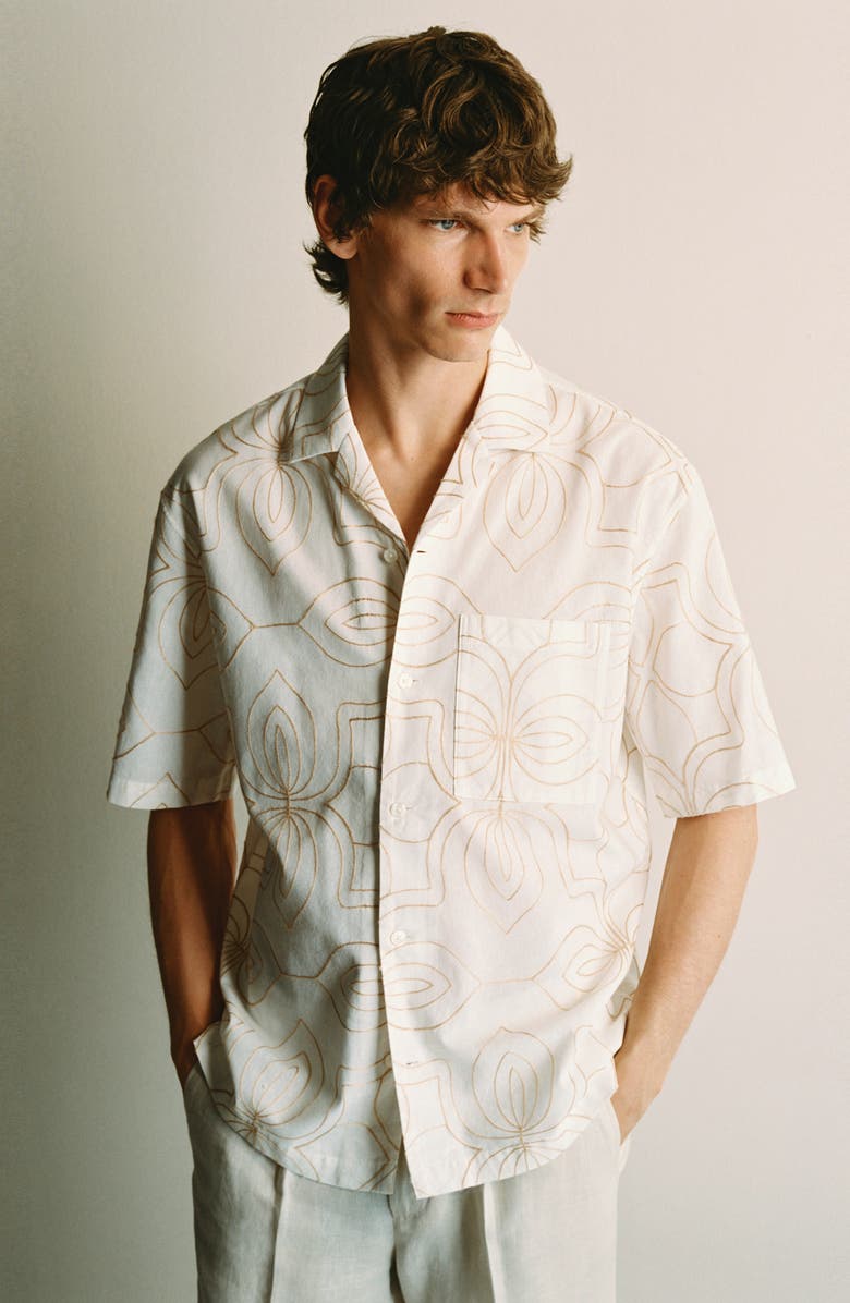 MANGO Embroidered Cotton Camp Shirt, Alternate, color,