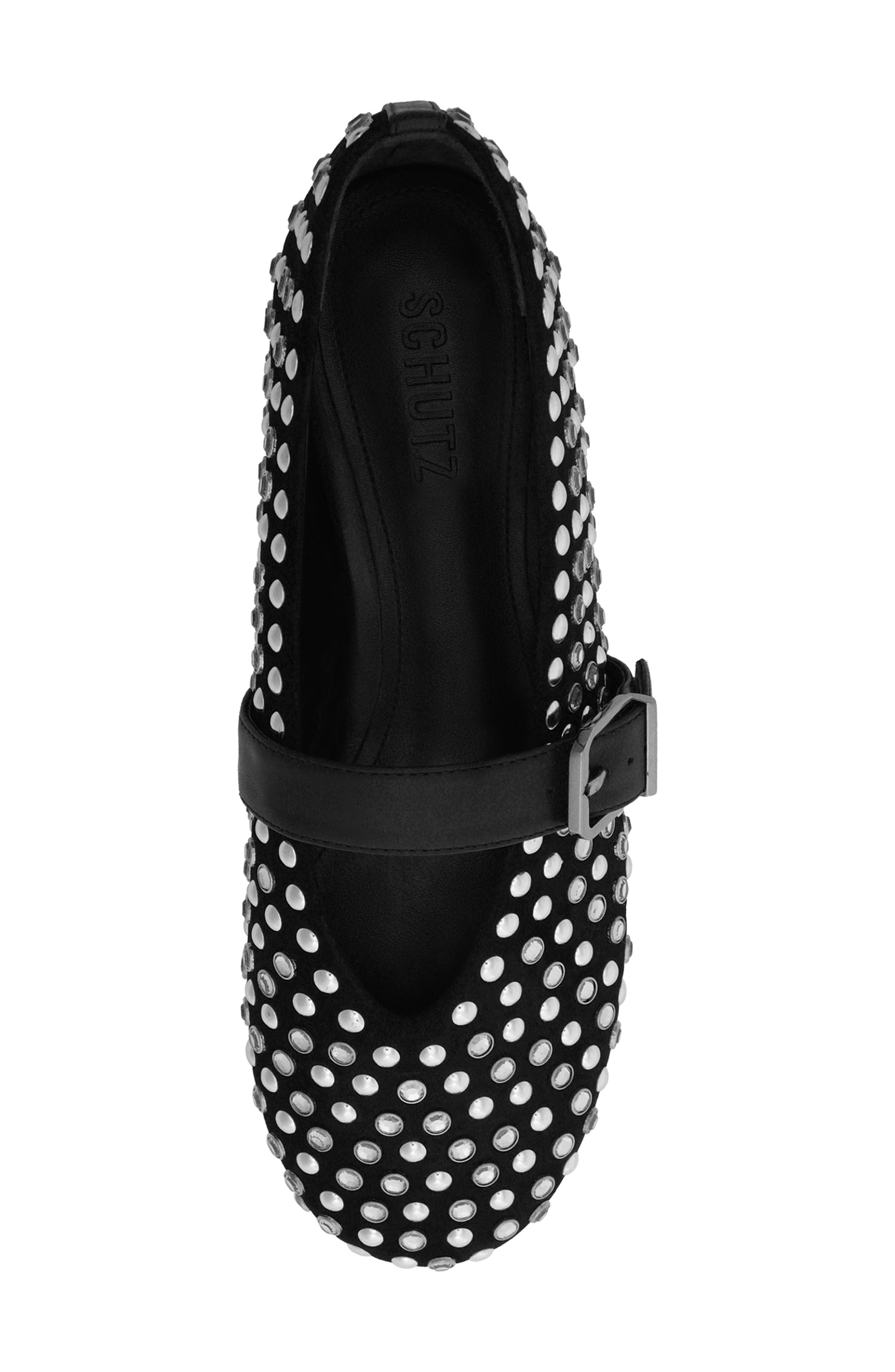 Schutz Eiza Shine Mary Jane Flat, Alternate, color, Black