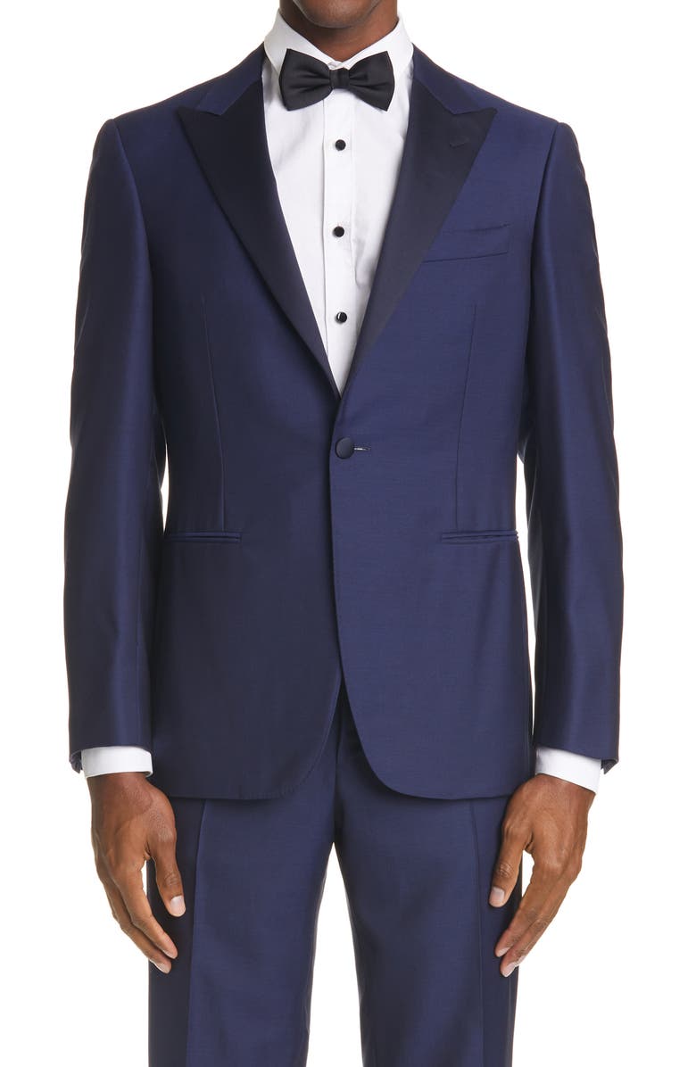 Canali Sienna Contemporary Peaked Lapel Wool Suit, Alternate, color, 