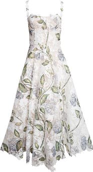 Oscar de la Renta Porcelain Flowers Guipure Lace Gown