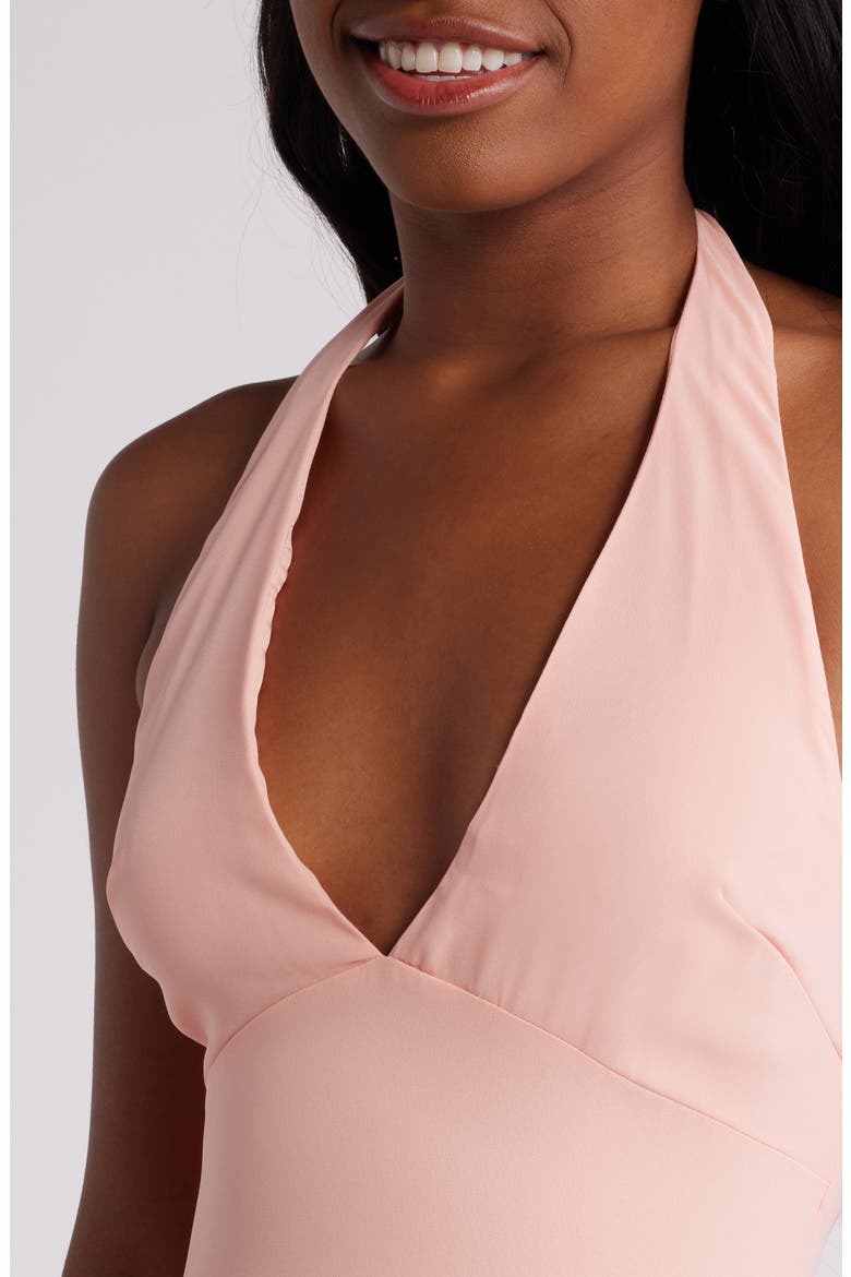 Solada Floral Halter Midi Sundress, Alternate, color, PEACH PEARL