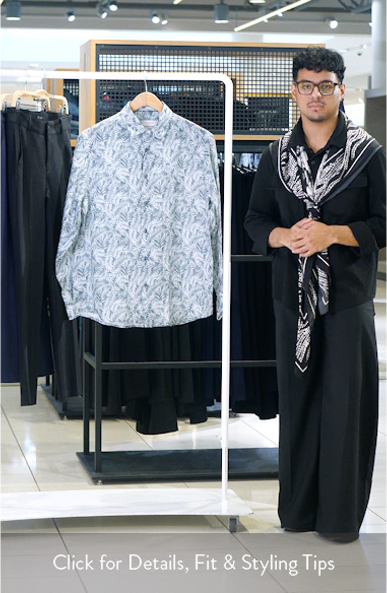 Julian Shaped Fit Palm Leaf Print Linen Button-Up Shirt, sales video thumbnail