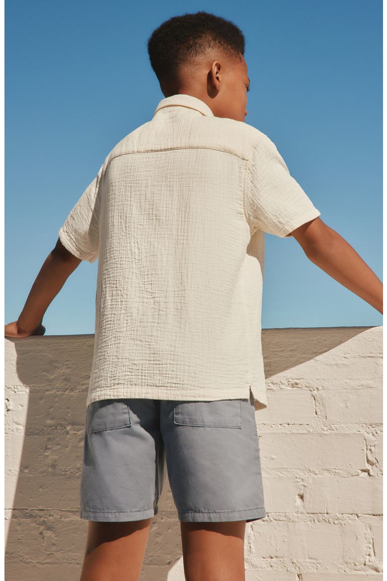 Kids' Beach Embroidered Short Sleeve Cotton Button-Up Shirt, Alternate, color, NEUTRAL