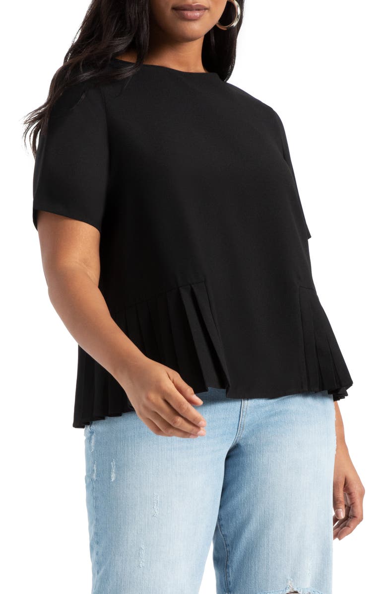 ELOQUII Pleated Hem Crepe Peplum Top, Main, color,