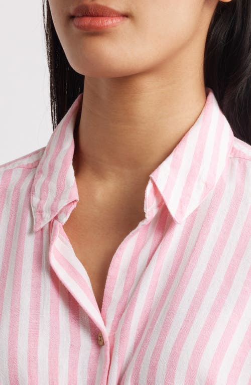 Beachlunchlounge Vivica Stripe Twist Hem Button-up Shirt In Gossamer Pink