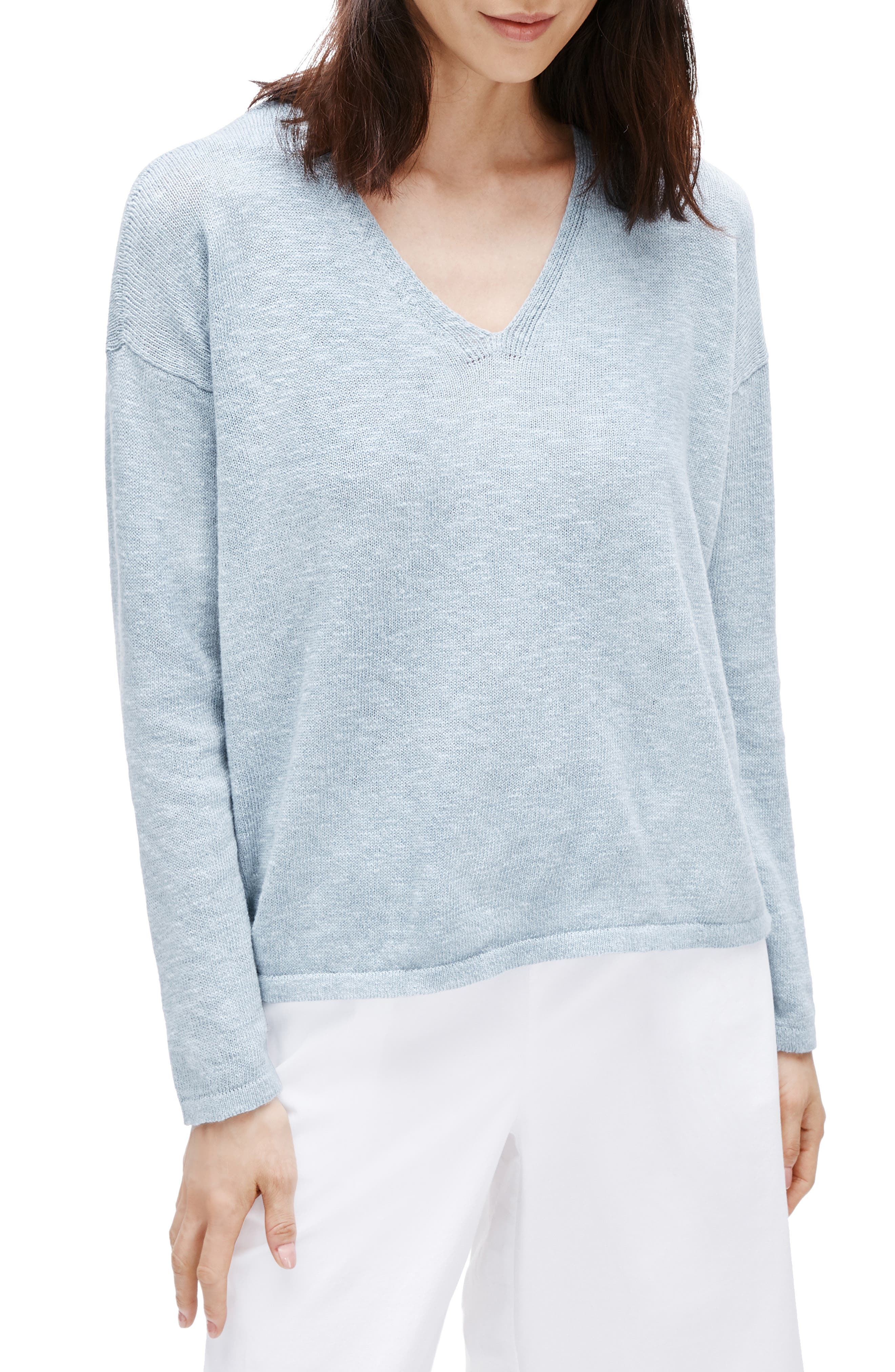 Eileen Fisher V-Neck Boxy Organic Cotton & Linen Sweater (Women ...