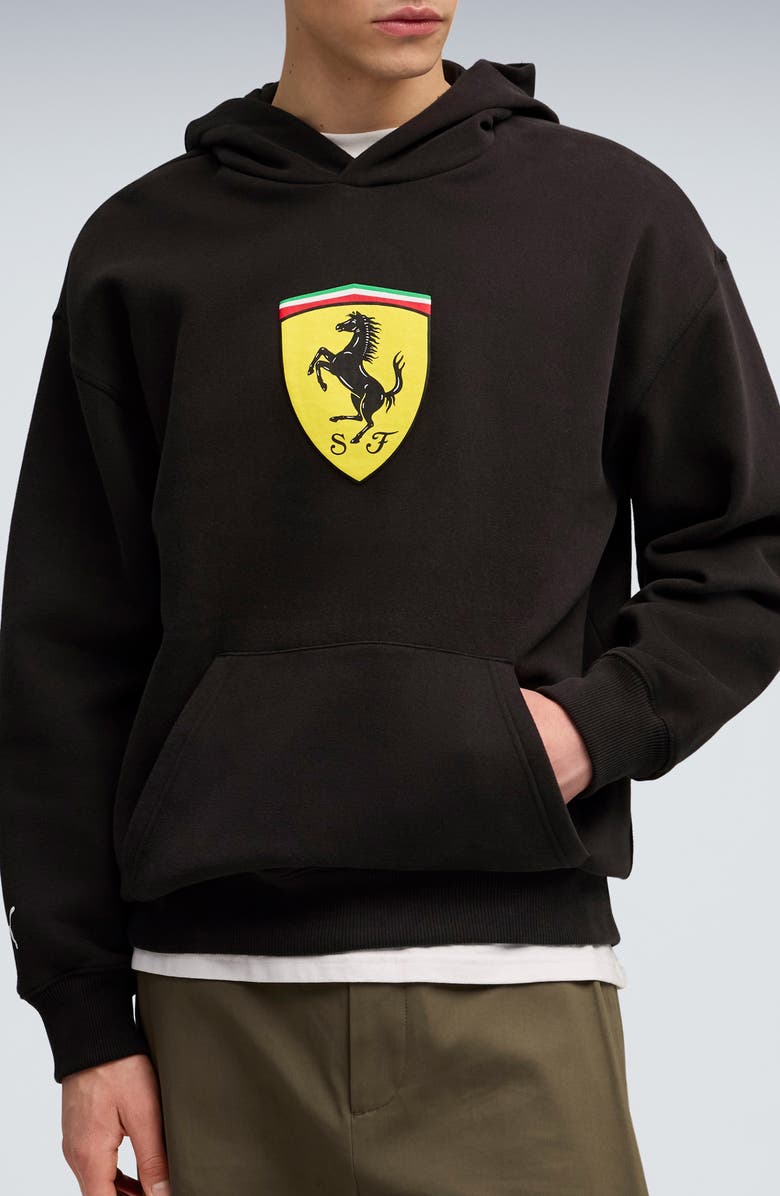 PUMA Scuderia Ferrari Sportswear Shield Pullover Hoodie, Main, color, Puma Black