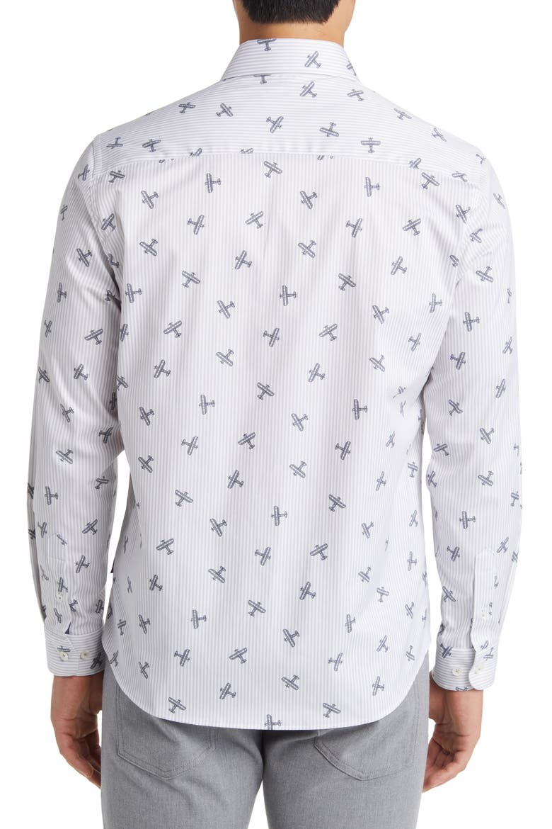 DRY TOUCH® Stripe Plane Print Performance Sateen Button-Up Shirt, Alternate, color, GREY