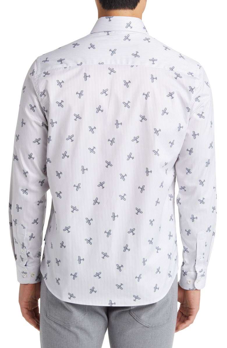 Stone Rose DRY TOUCH<sup>®</sup> Stripe Plane Print Performance Sateen Button-Up Shirt, Alternate, color, Grey